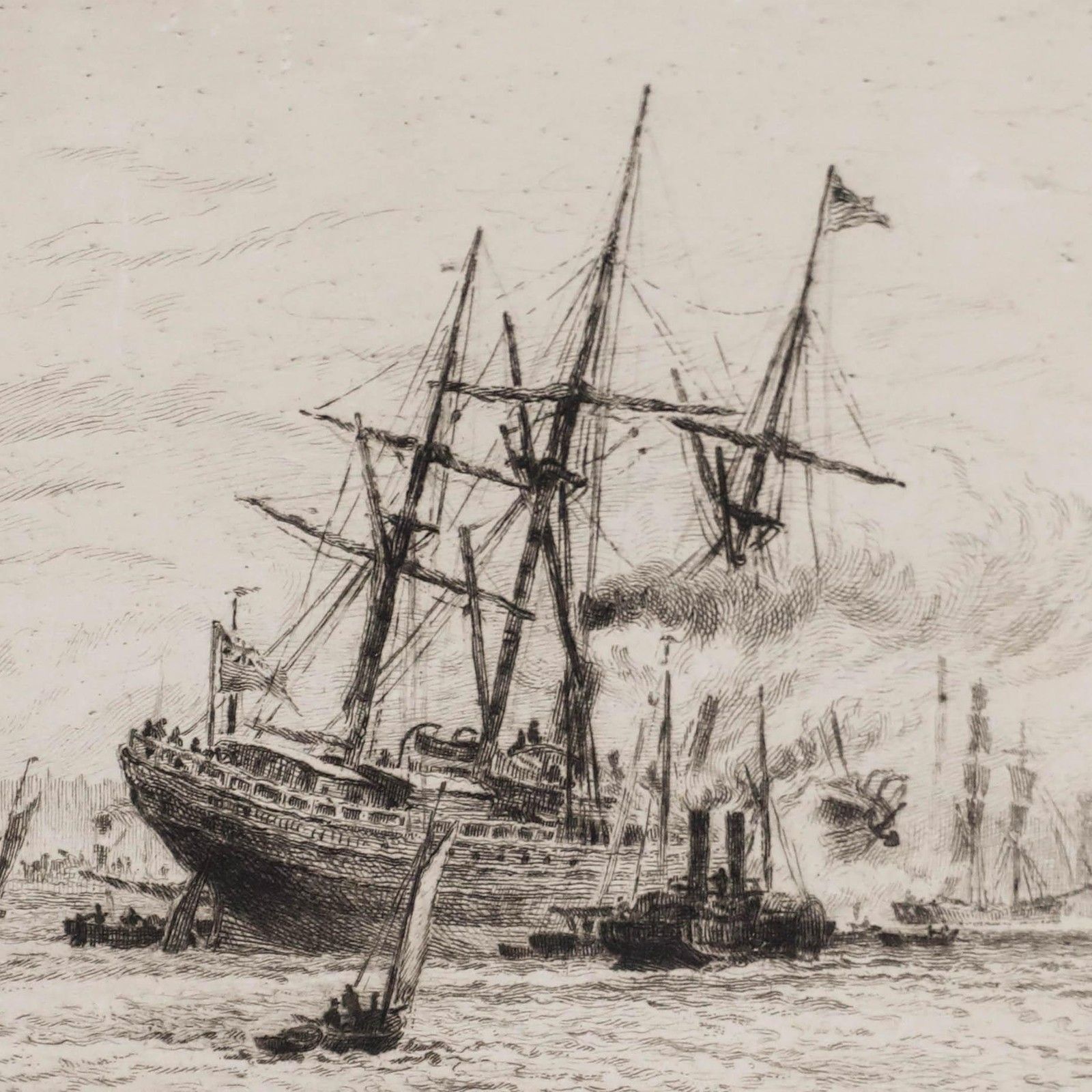 William Lionel Wyllie (1851 1931) Framed Etching, Two Merchant Ships photo 325.0