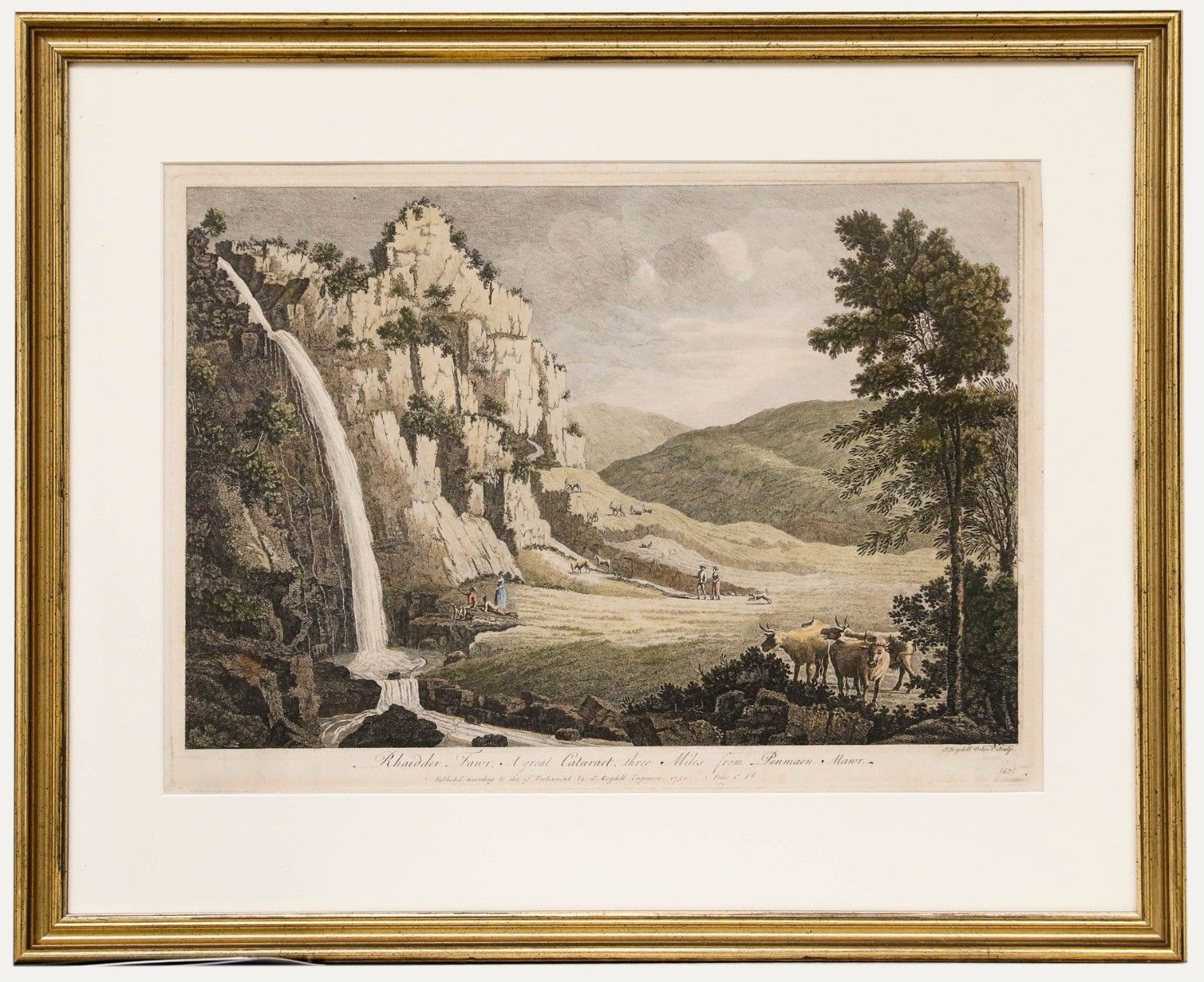 John Boydell (1720 1804) Framed 1750 Engraving, View Of Rhaidder Fawr