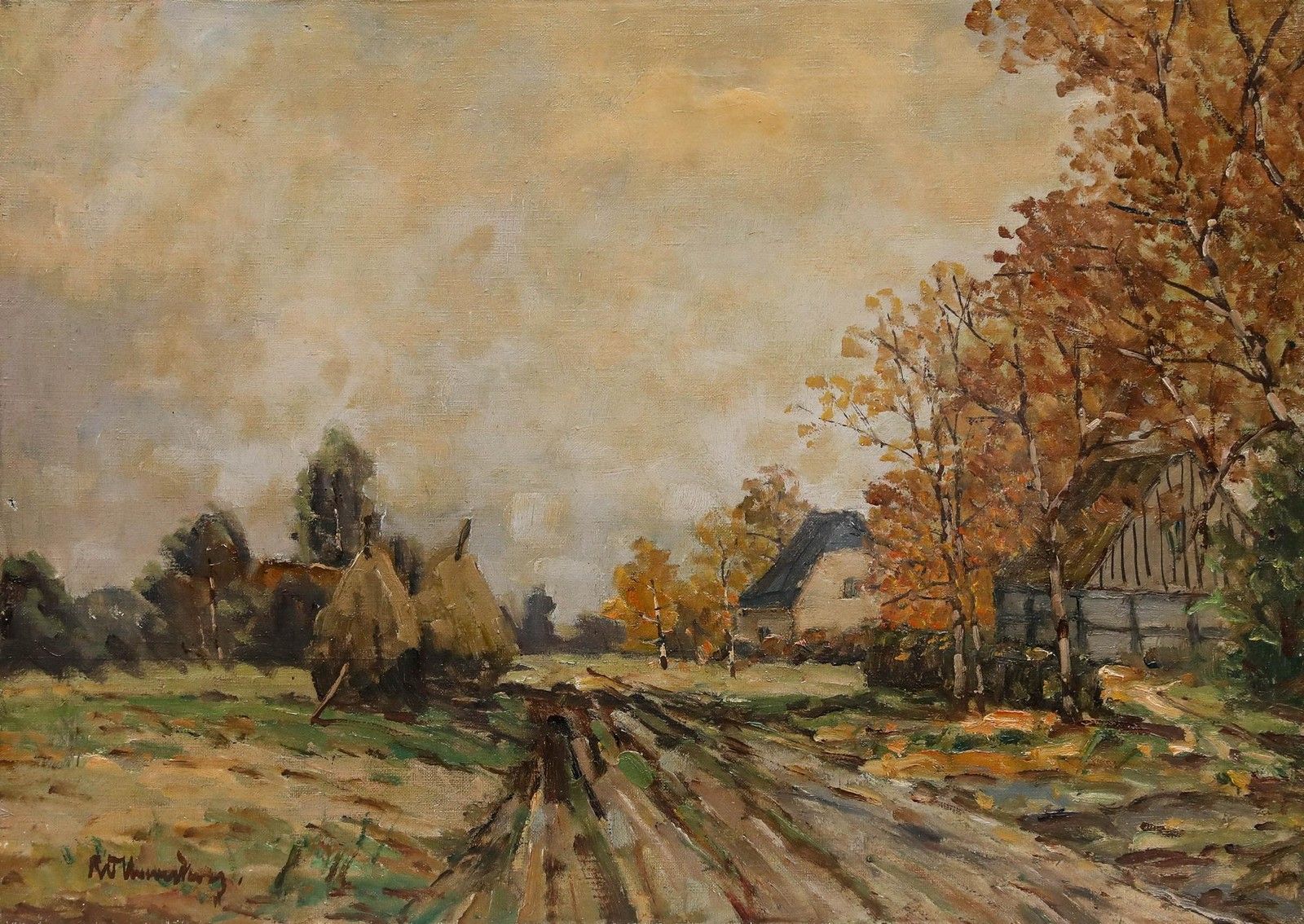 Mid 20th Century Oil Landscape Near Düsseldorf photo furniture