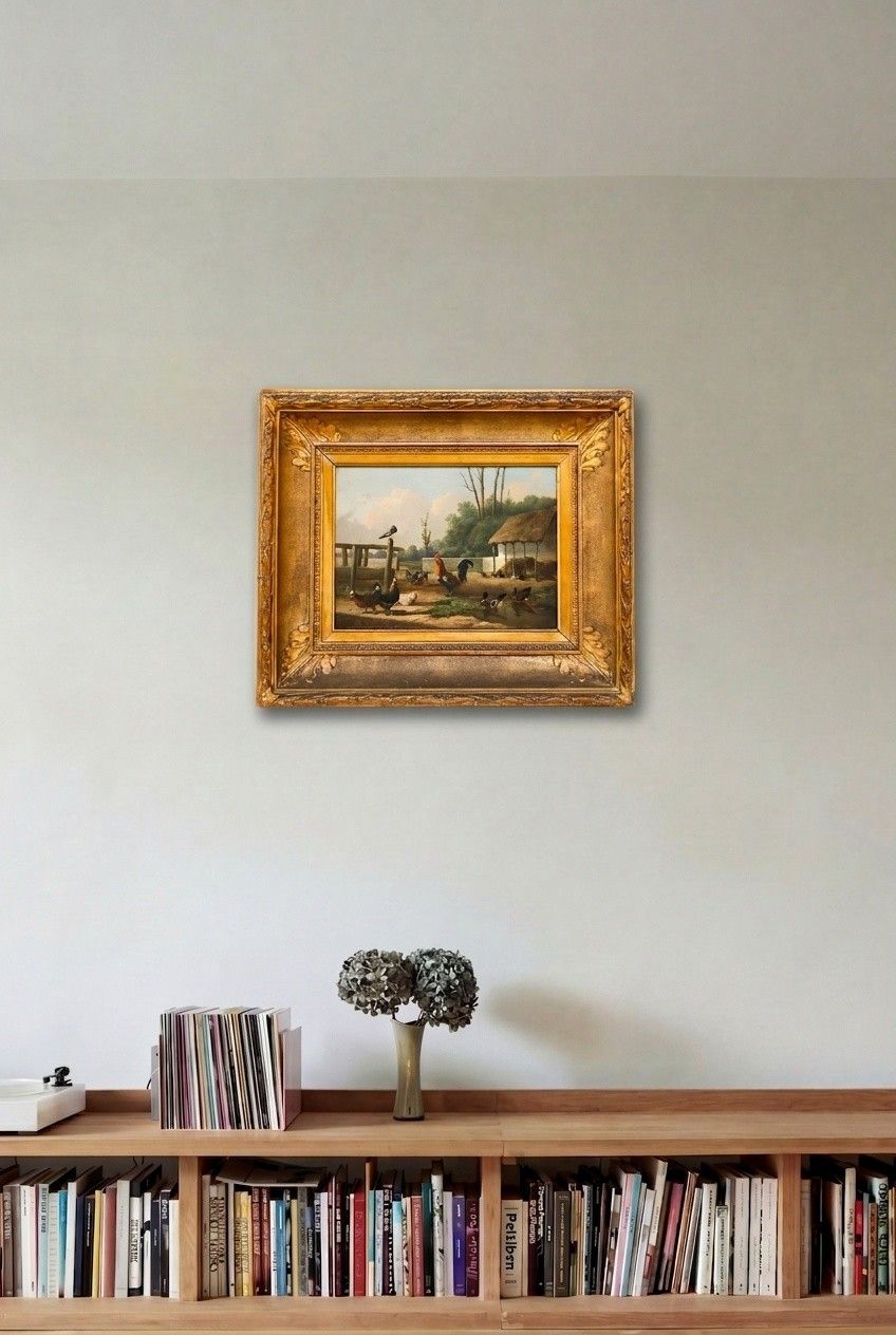 Frans Van Leemputten (1850 1914) Framed Oil, Poultry In A Farmyard photo for sale