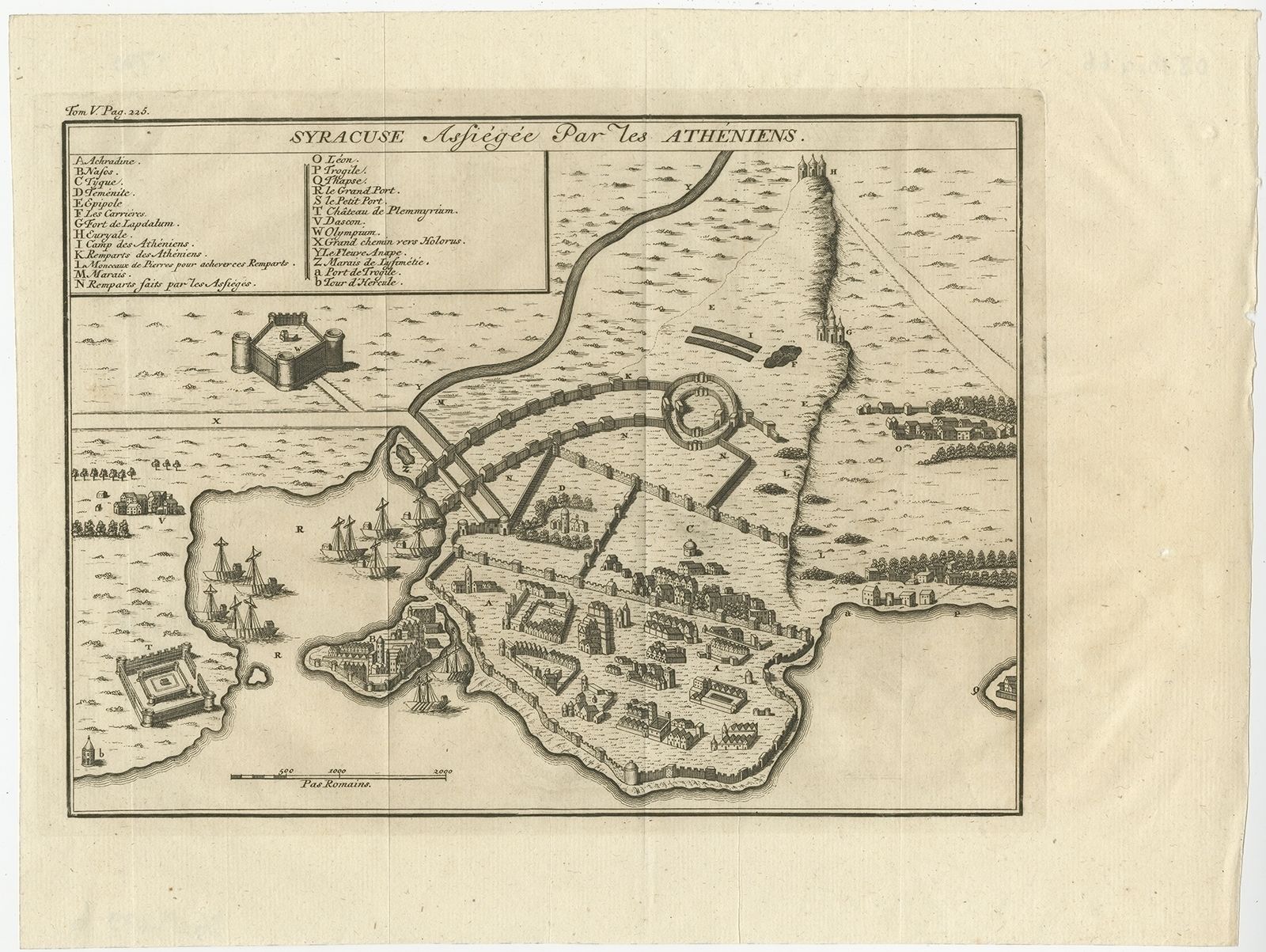 Antique Print Of The Siege Of Syracuse (C.1740)