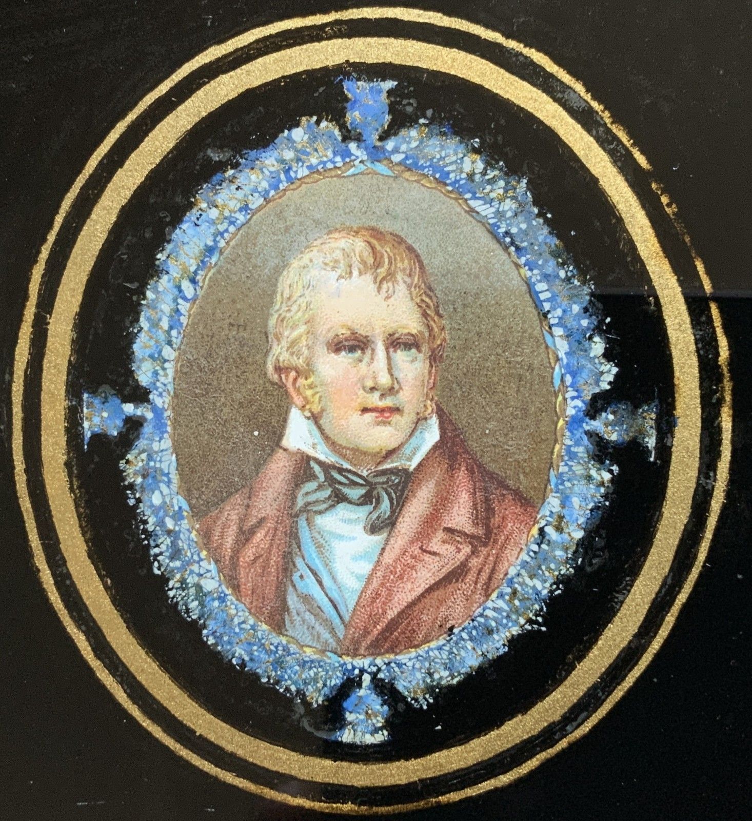 Sir Walter Scott Miniature Portrait Painting Antique Circa 1900 Hogarth Framed photo furniture