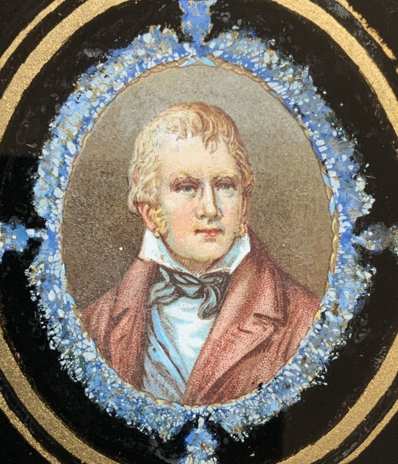 Sir Walter Scott Miniature Portrait Painting Antique Circa 1900 Hogarth Framed photo for sale