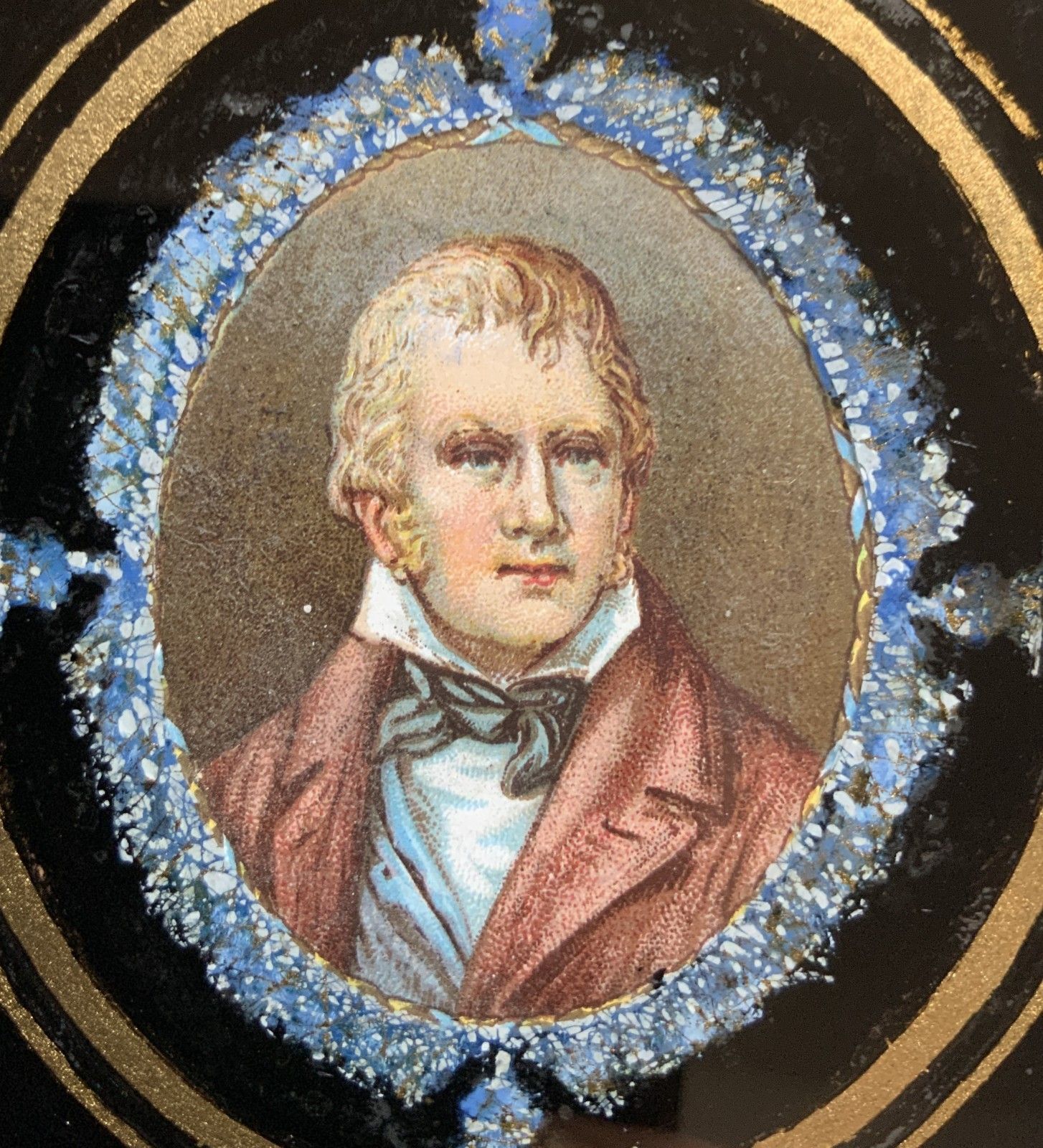 Sir Walter Scott Miniature Portrait Painting Antique Circa 1900 Hogarth Framed photo 245.0