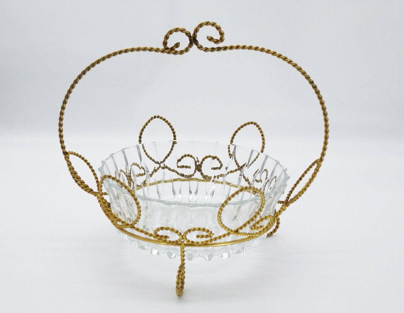 Vintage Franse Ormolu glazen schaal, mand, tafelstuk photo for sale