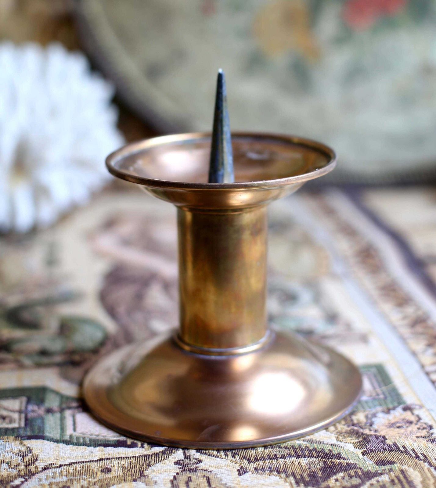 Antique French Brass Church Alter Chuncky Candlestick Candleholder photo 60.0