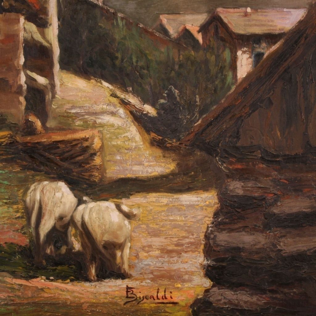 1000.0 Peinture de paysage bucolique signée, années 1950 photo