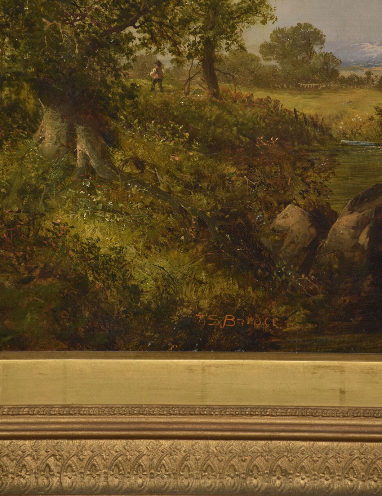 Oil On Canvas Depicting A Wooded River Landscape photo furniture