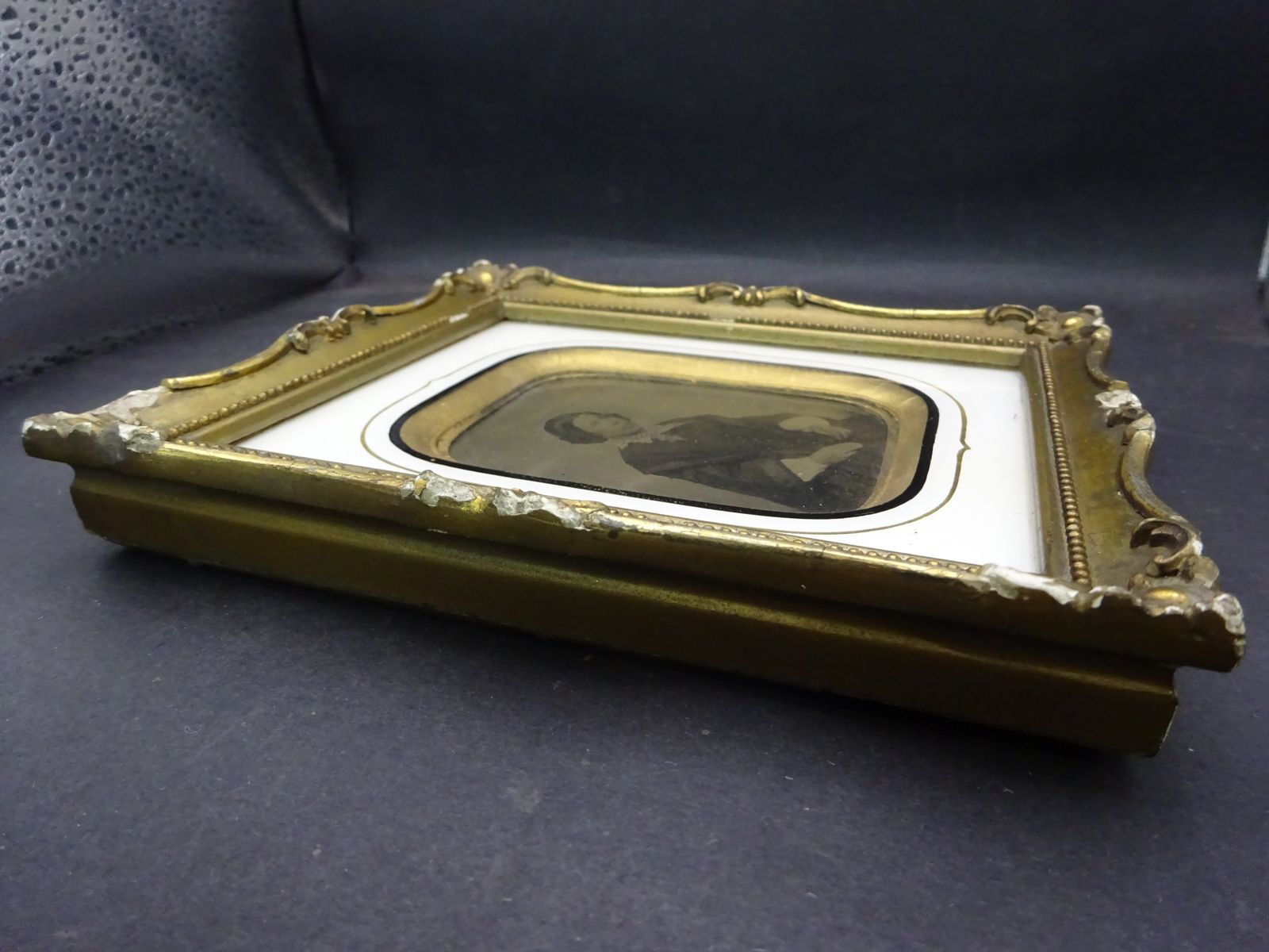 Original Victorian Framed Portrait, Ambrotype/Tintype Mid 1800s Gilt Gesso Frame photo vintage