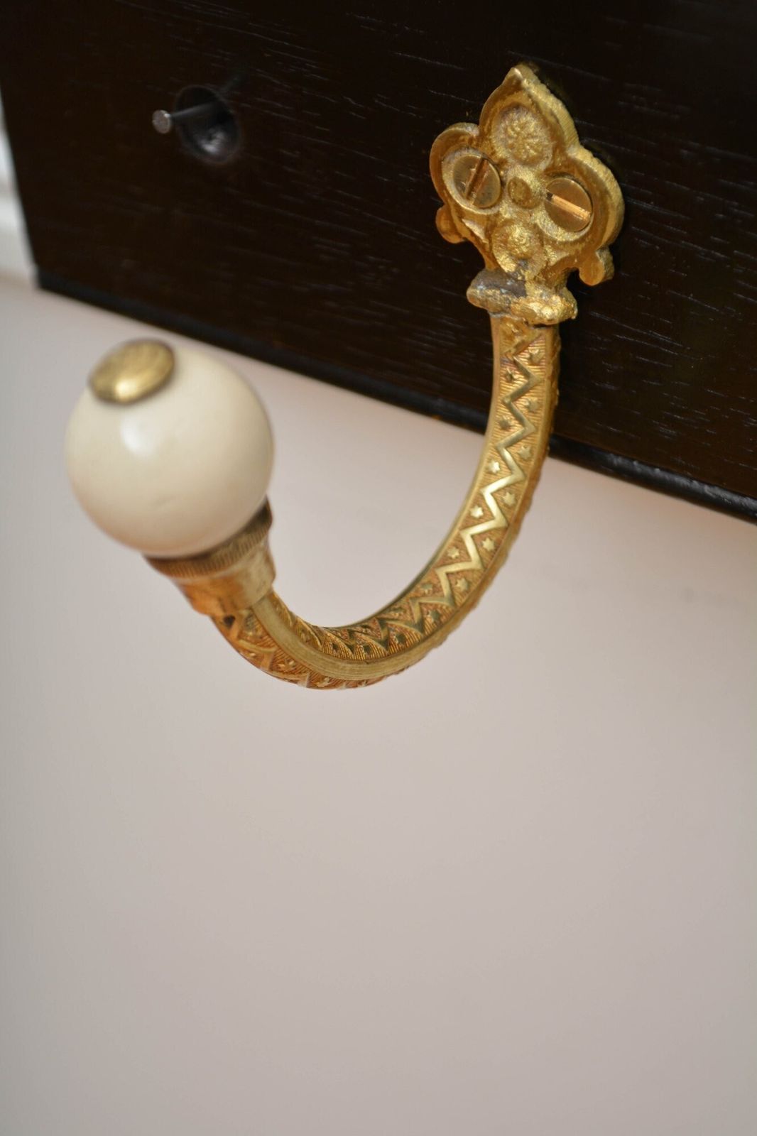 932.0 Pair Of Antique Victorian Brass And Ebonised Coat Rack Coat Hooks In Good Condition photo
