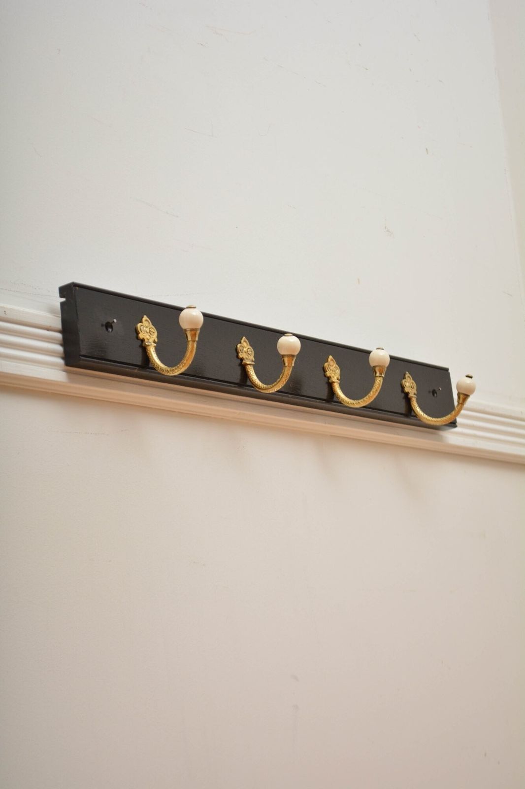 photo buy Pair Of Antique Victorian Brass And Ebonised Coat Rack Coat Hooks In Good Condition