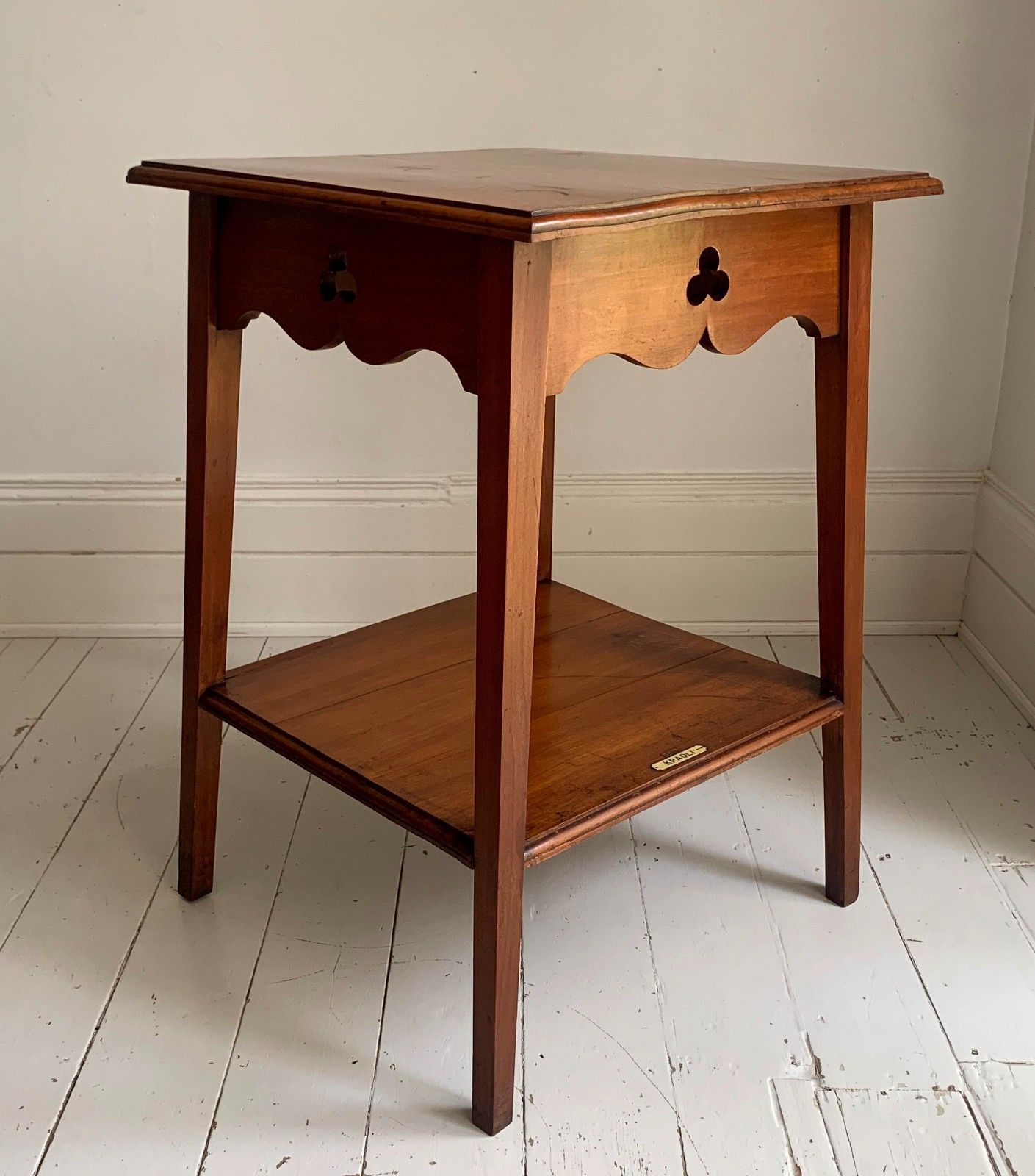 Antique Arts & Craft Carved Oak Two Tier Large Side Table photo for sale