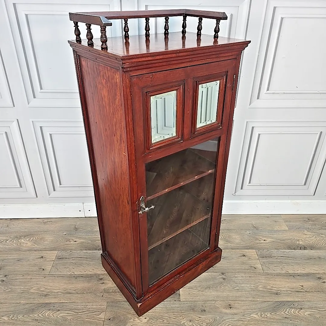 Antique Display Cabinet Glazed Mahogany Music Storage Cupboard Wooden Sideboard