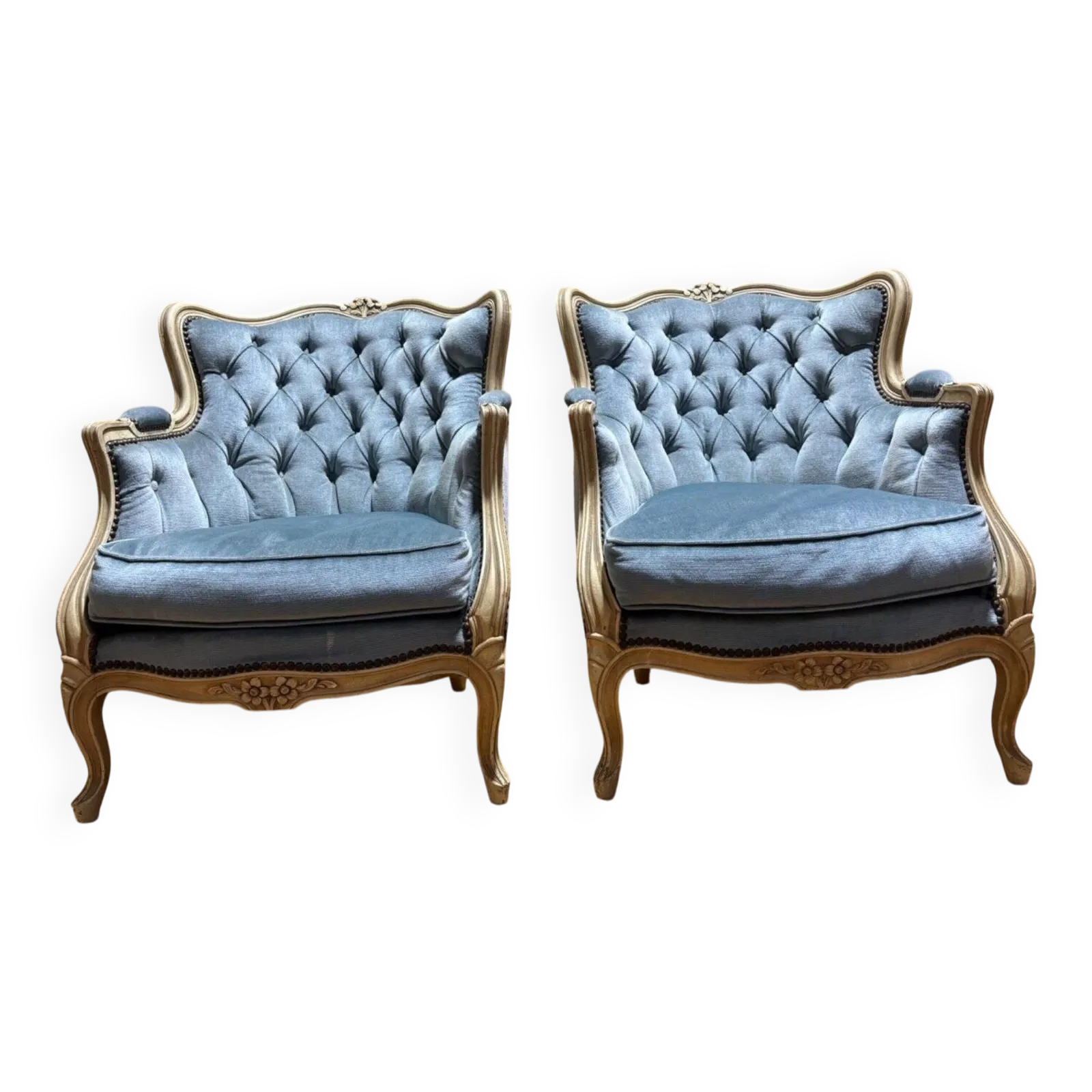 Pair Of Blue Bergères In Louis XV Style
