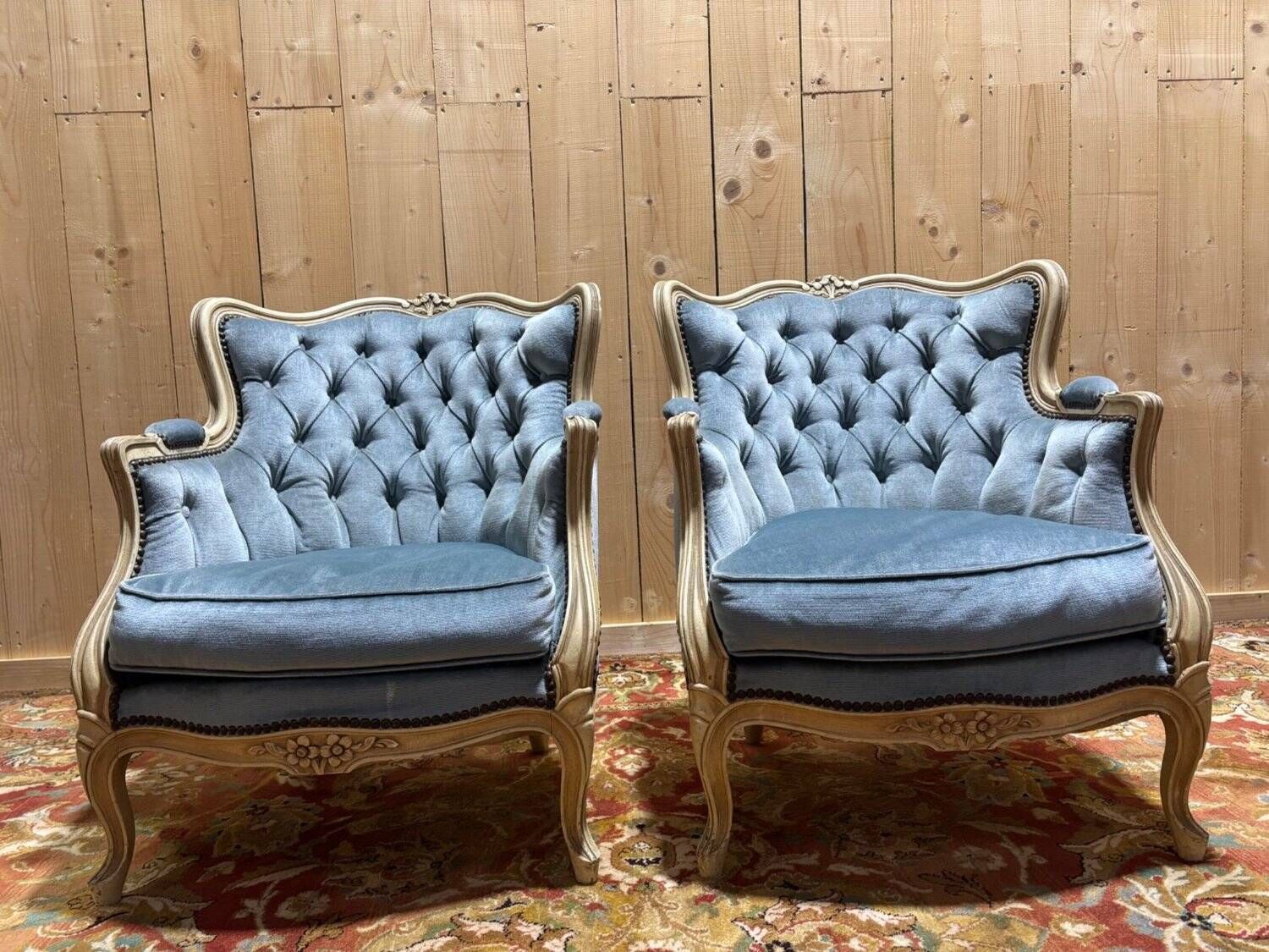 Pair Of Blue Bergères In Louis XV Style photo vintage