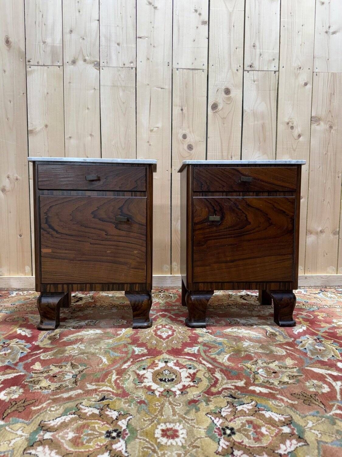 Art Deco Bedside Tables – Rosewood, Carrara Marble & Brass – Year photo furniture