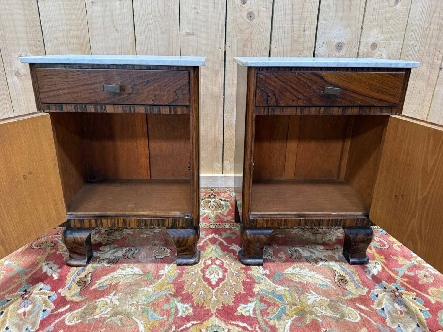 Art Deco Bedside Tables – Rosewood, Carrara Marble & Brass – Year photo Furniture