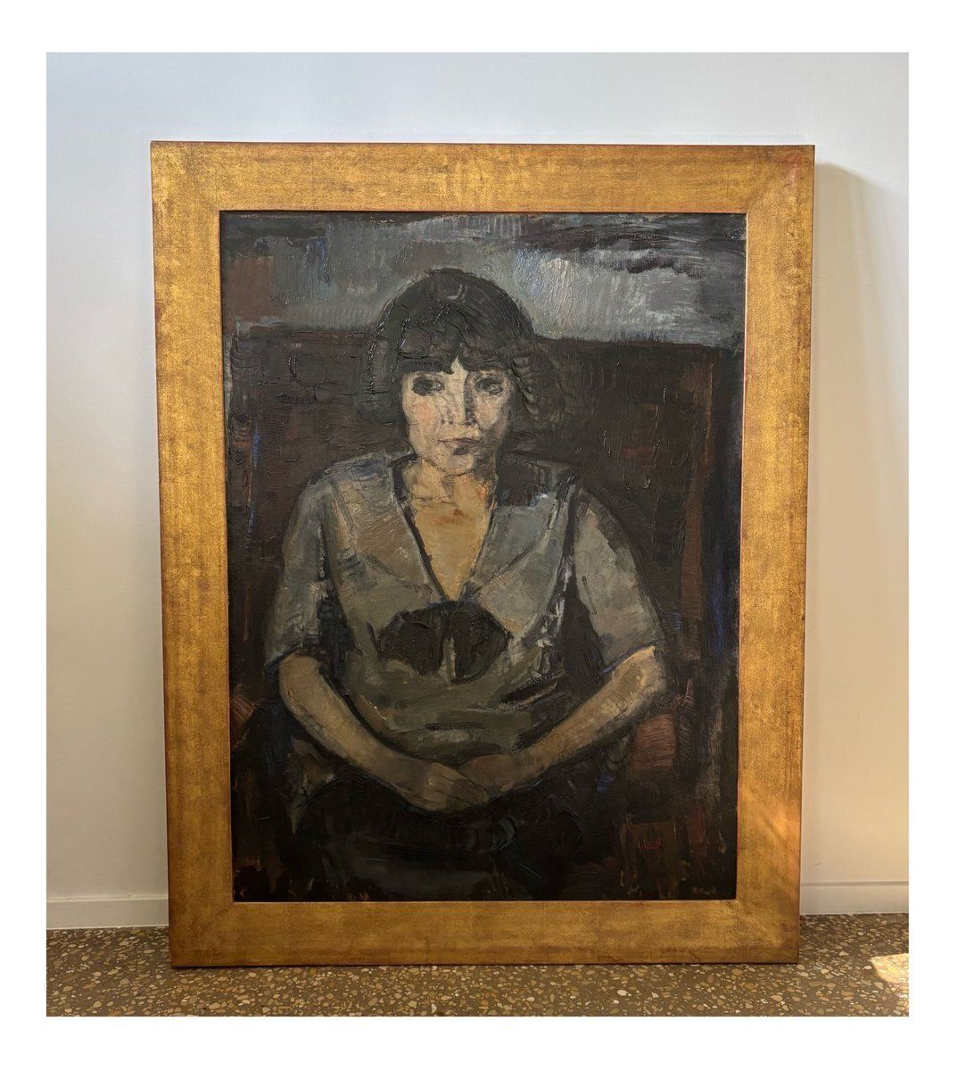 Arnout Colnot, Portrait Of A Woman, Verso: Resting Boys, Oil On Board, 1960s, Framed photo Art