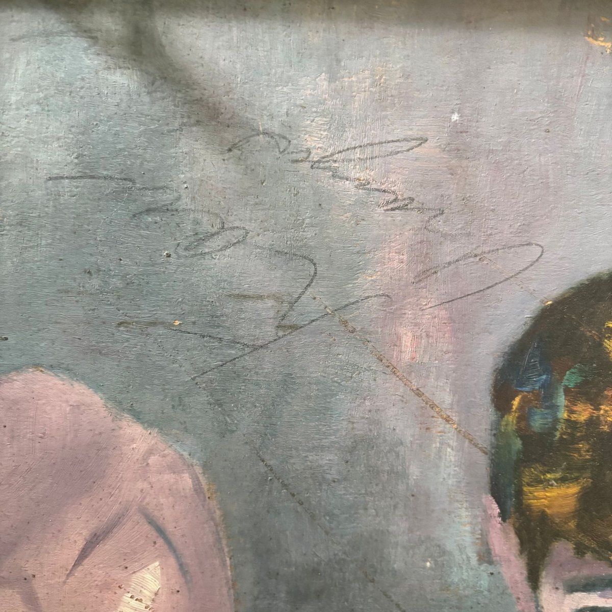 photo vintage Arnout Colnot, Portrait Of A Woman, Verso: Resting Boys, Oil On Board, 1960s, Framed
