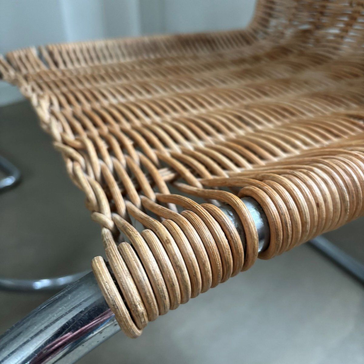 Rattan And Chromed Tubular Metal Lounge Chairs By Ludwig Mies Van Der Rohe, Set Of 2 photo vintage