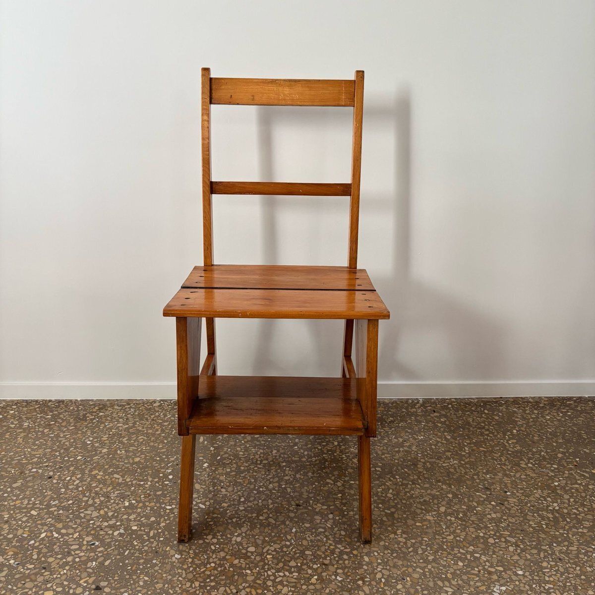 Oak Wooden Library Ladder And Chair, Netherlands, 1930s photo for sale