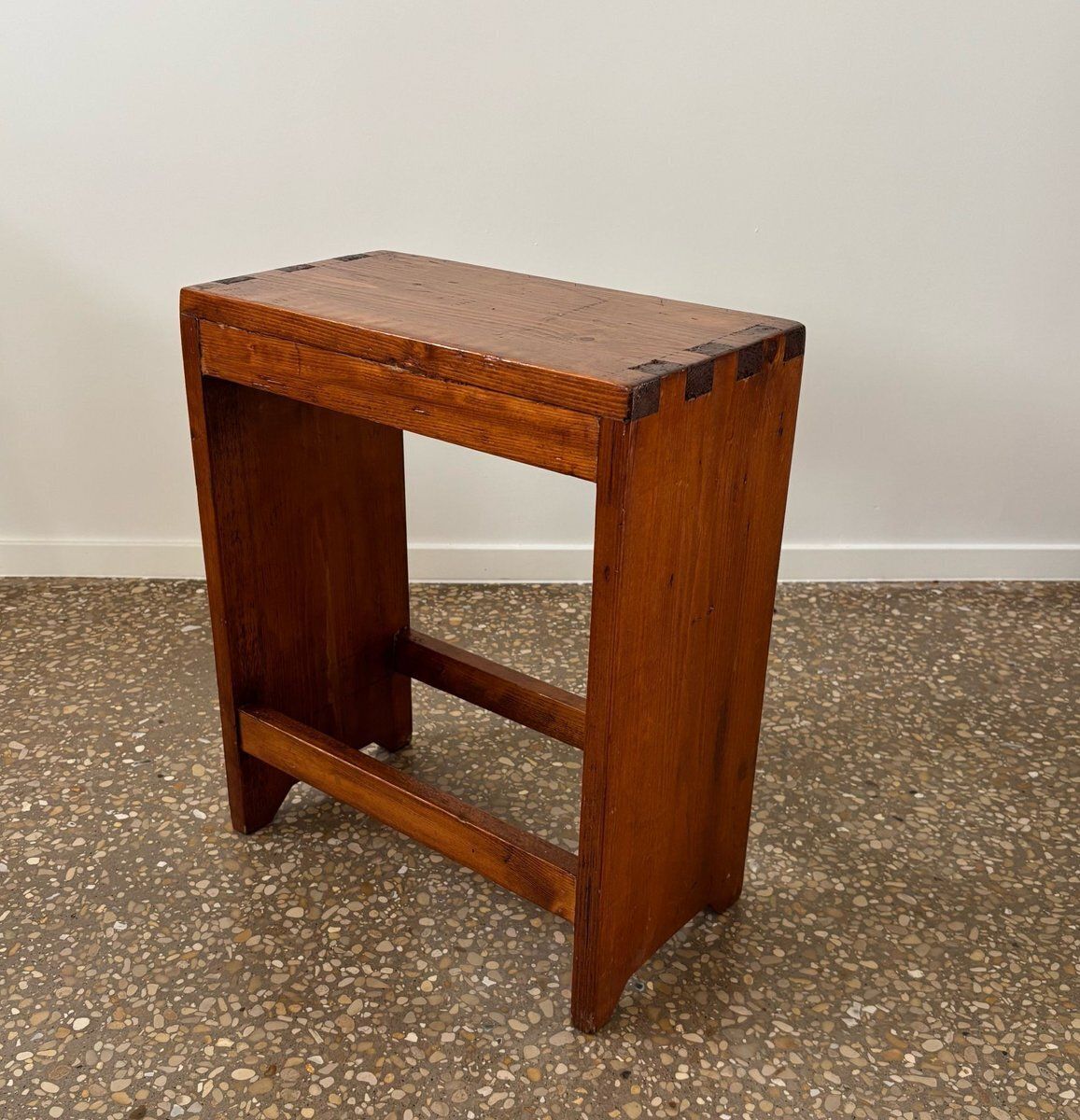 Brutalist Chalet Bench Or Factory Stool In Pine, France, 1950s