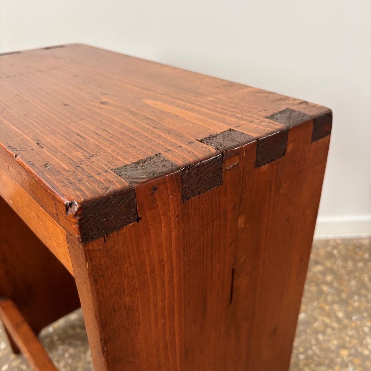 Brutalist Chalet Bench Or Factory Stool In Pine, France, 1950s photo vintage