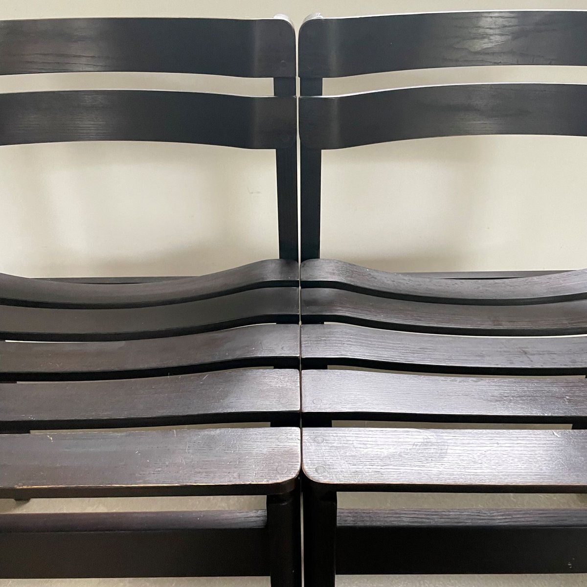 photo for sale Dark Brown Wooden Slat Chairs, 1970s, Set Of 4