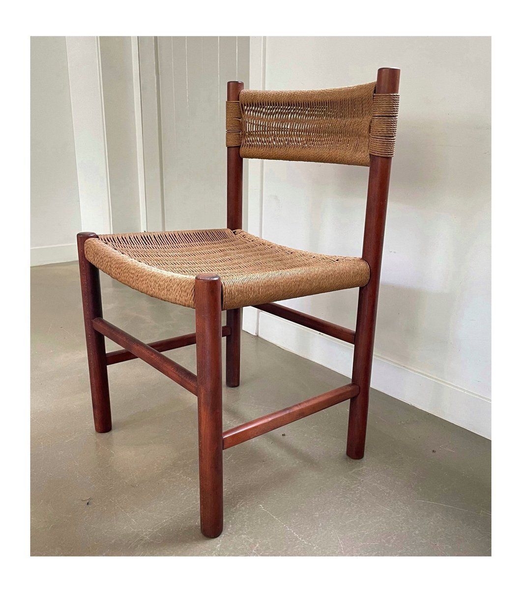 Chair With Papercord Seat And Backrest, 1950s photo for sale