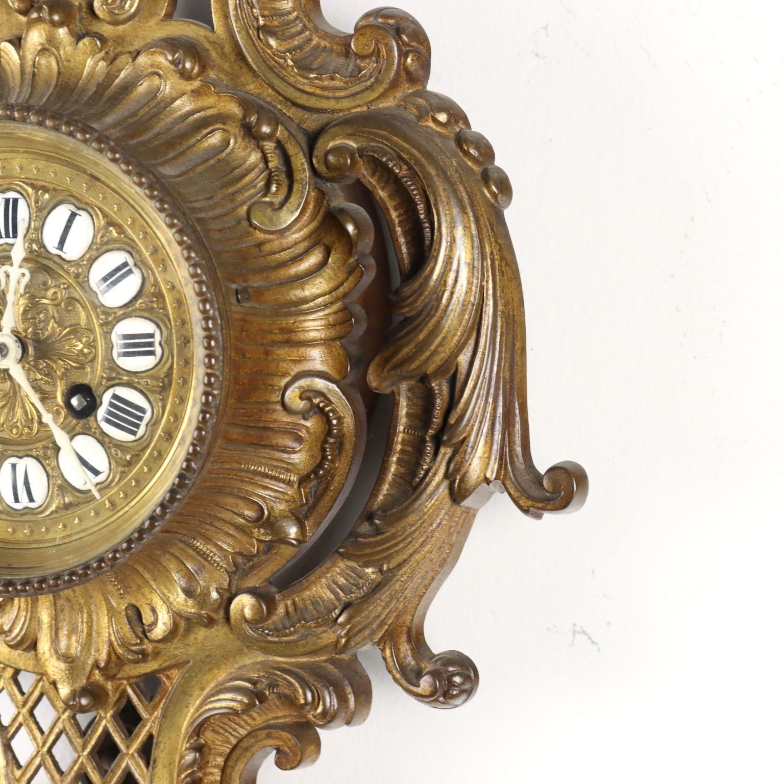 Horloge murale de style rococo en bronze doré, Italie, XIXe siècle photo vintage
