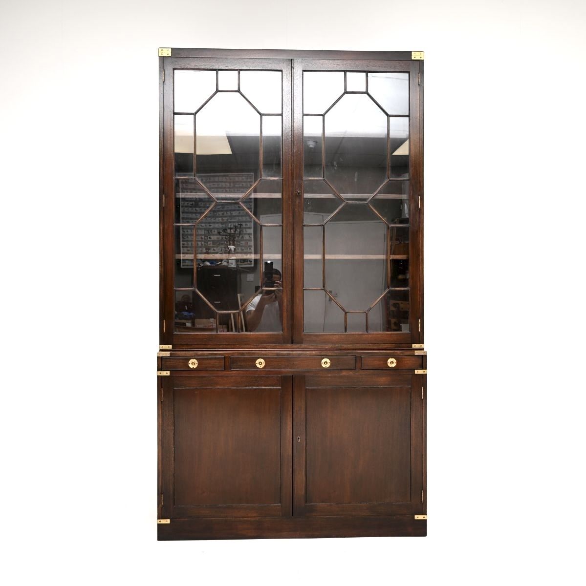 Antique Military Campaign Style Mahogany Bookcase photo furniture