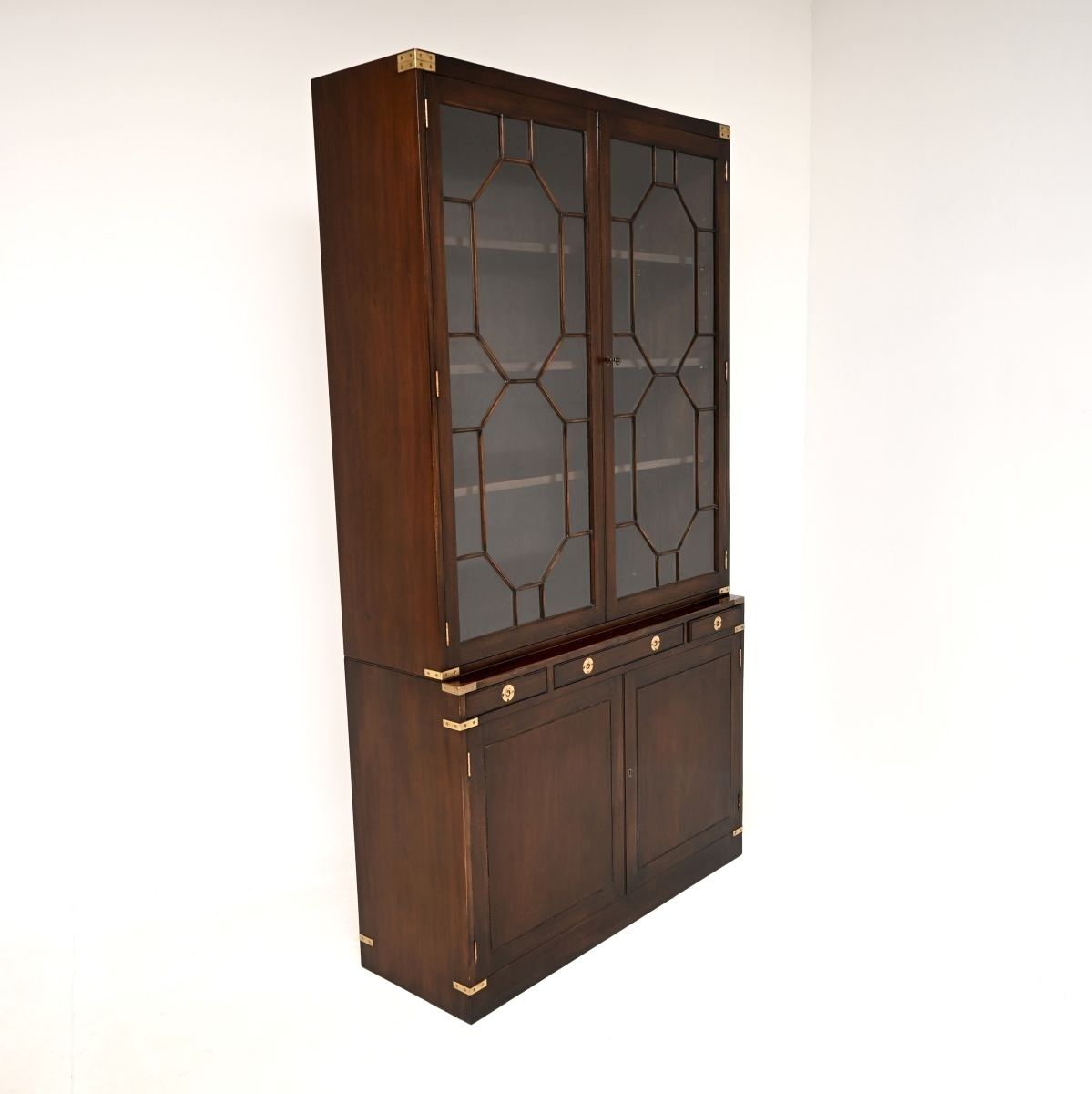 Antique Military Campaign Style Mahogany Bookcase photo vintage