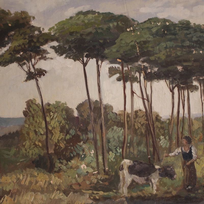 Art Peinture de paysage bucolique signée Giron, début du XXe siècle photo