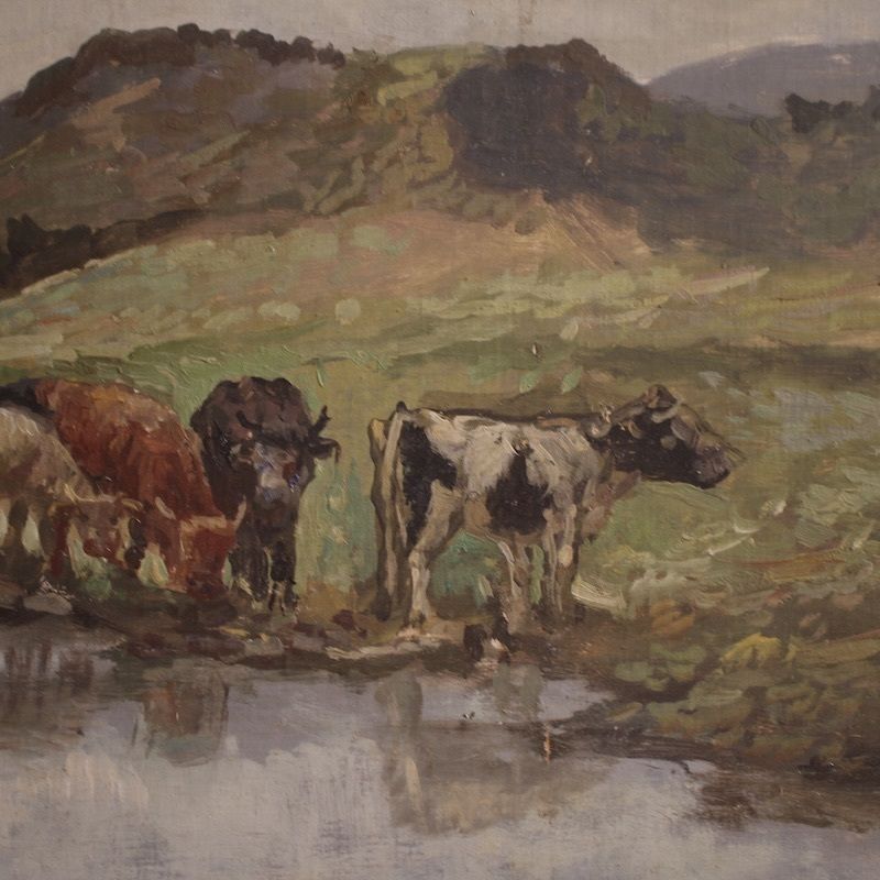 1300.0 Peinture de paysage bucolique signée Giron, début du XXe siècle photo
