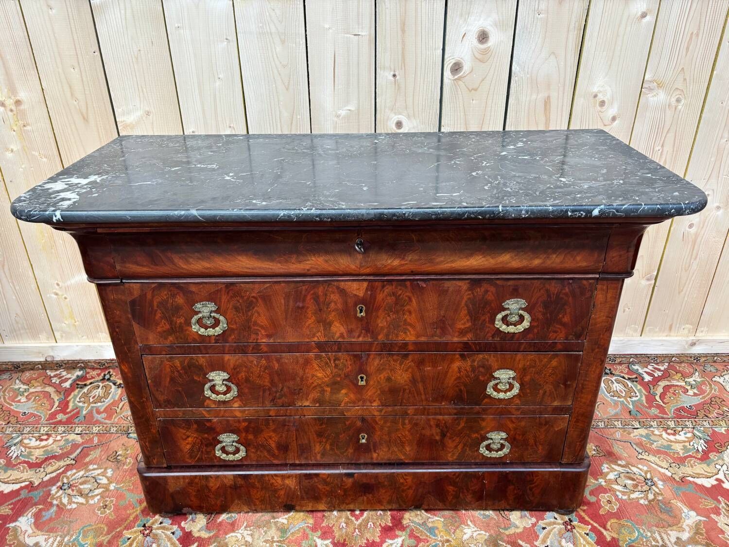 Renaissance Period Chest Of Drawers In Flamed Mahogany Veneer photo Furniture