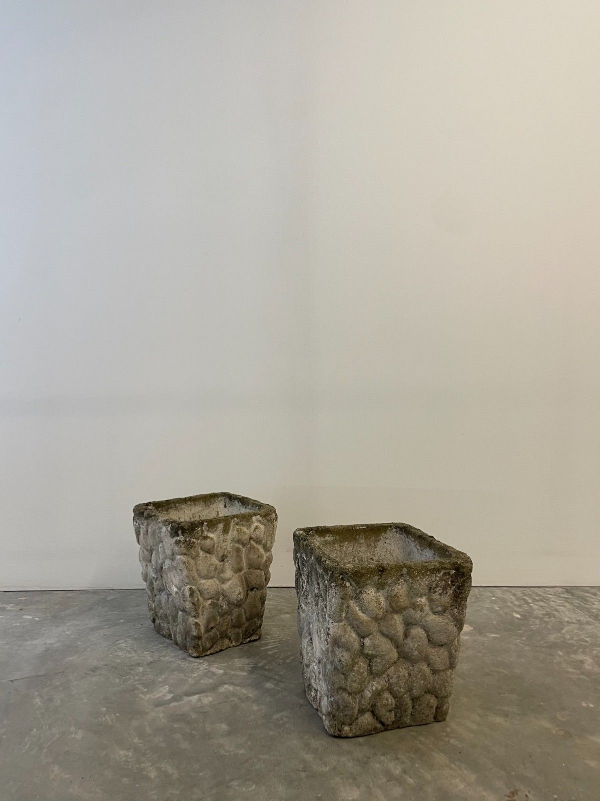 photo furniture Vintage Circa 1970s Mid Century Pair Of Weathered Cast Stone Square Planter Pots