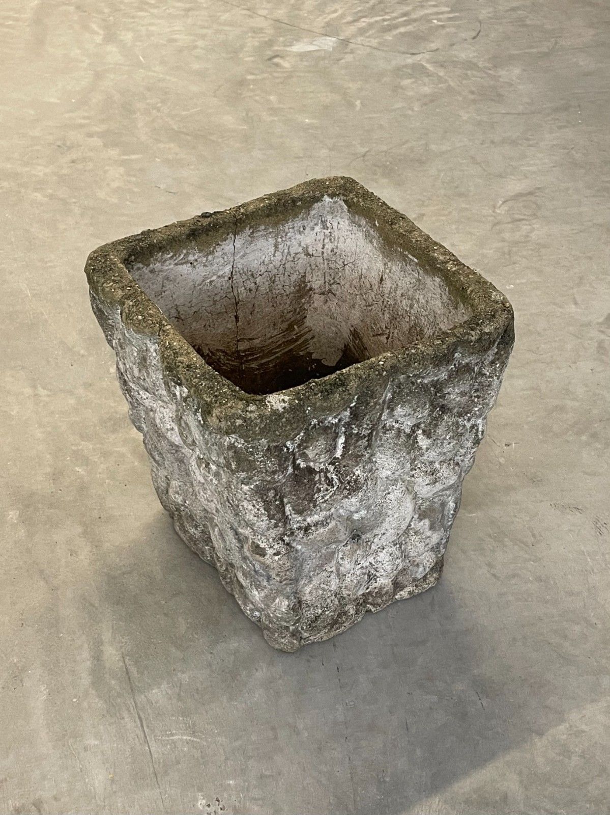 photo vintage Vintage Circa 1970s Mid Century Pair Of Weathered Cast Stone Square Planter Pots