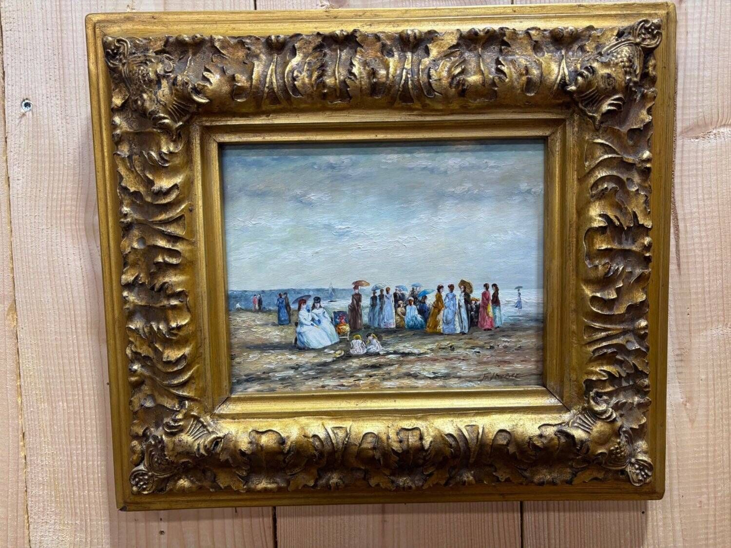 Oil On Panel Beach Scene 19th Century   F. Hubert, Boudin Style photo Art