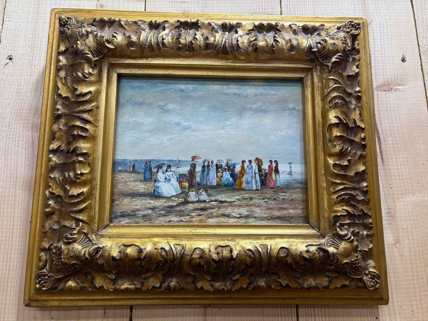 Oil On Panel Beach Scene 19th Century   F. Hubert, Boudin Style photo buy