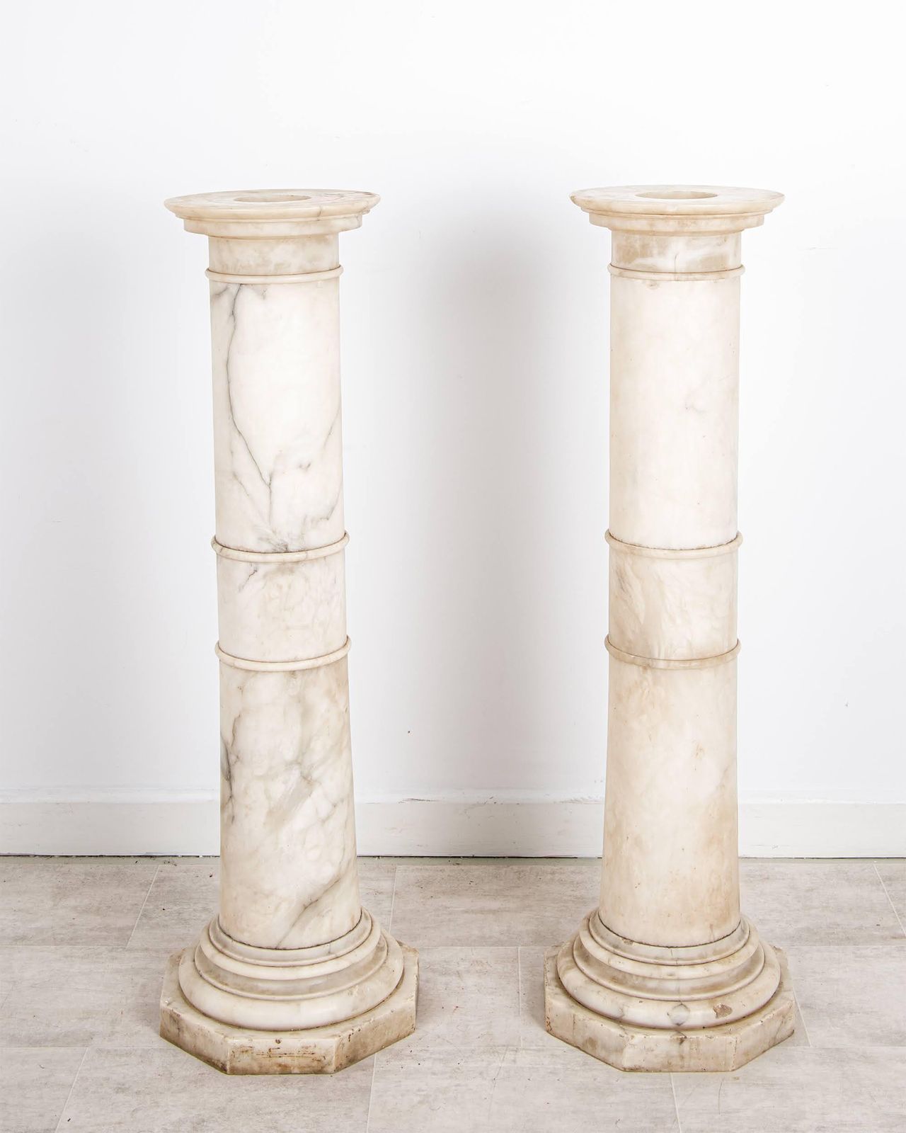 Pair Of Antique Alabaster Pedestal Columns Display Stands