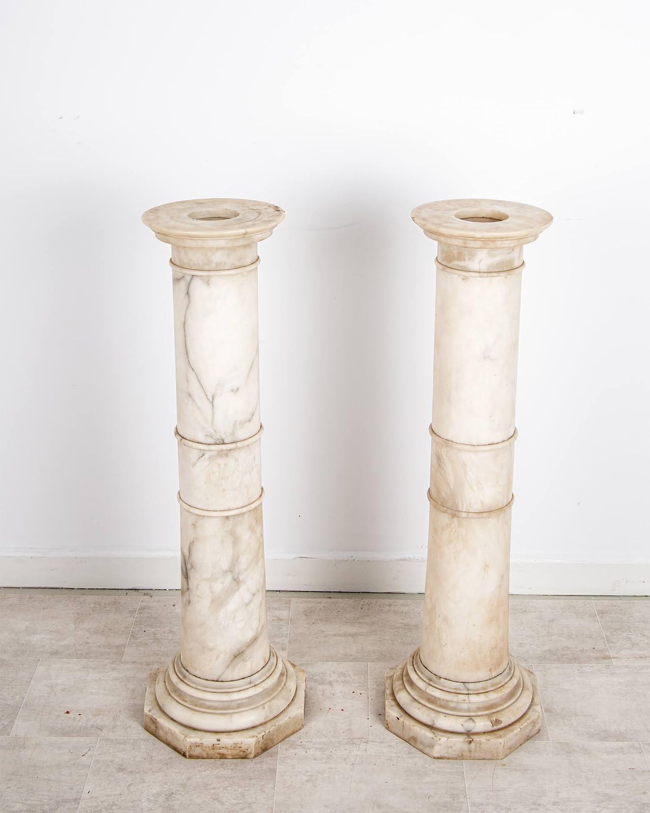 Pair Of Antique Alabaster Pedestal Columns Display Stands photo for sale