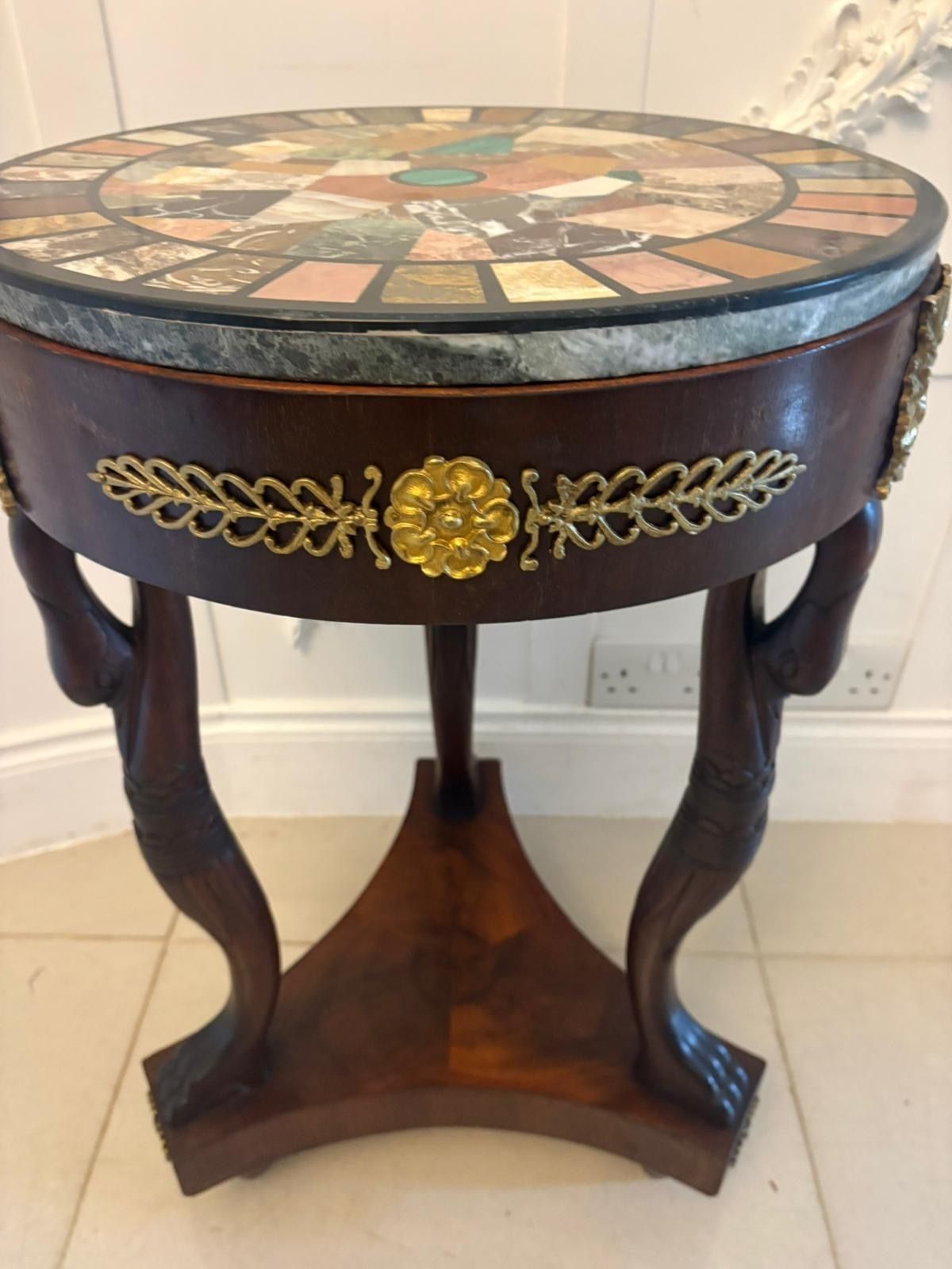 Antique 19th Century Specimen Marble Top Centre Table Mahogany Swan Support photo vintage