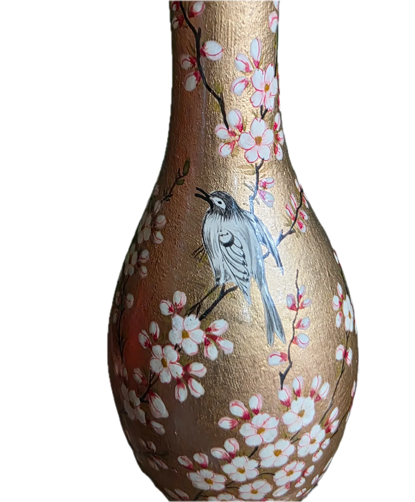 Vintage Early 1900s Kashmiri Hand Painted Candlestick/Lamp Base Pair – Gold Floral & Bird Motif photo buy