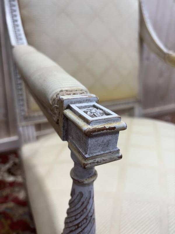 Pair Of Louis XVI Style Armchairs In Patinated Wood photo Furniture