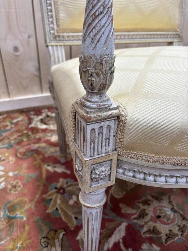photo furniture Pair Of Louis XVI Style Armchairs In Patinated Wood