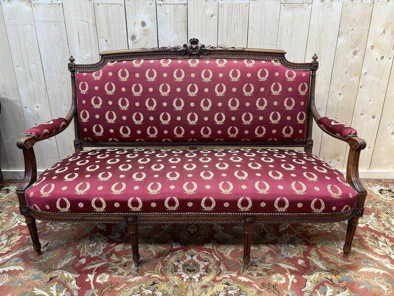 Louis XVI Style Bench In Burgundy Fabric photo for sale