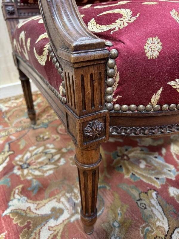 Louis XVI Style Bench In Burgundy Fabric photo 745.0