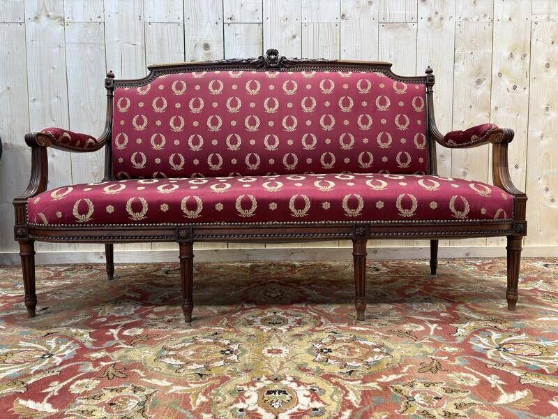 Furniture Louis XVI Style Bench In Burgundy Fabric photo