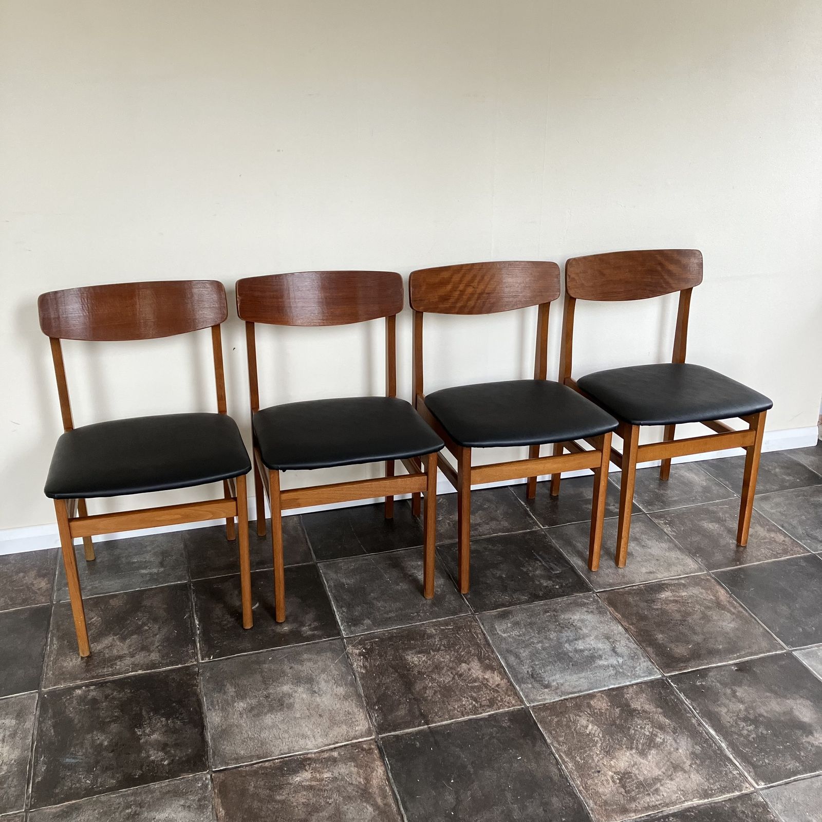 Mid Century Teak Dining Chairs By Ligna Of Czechoslovakia: Butterfly Backs, Reupholstered Black Vinyl Leatherette, Set Of 4, 1960's photo buy
