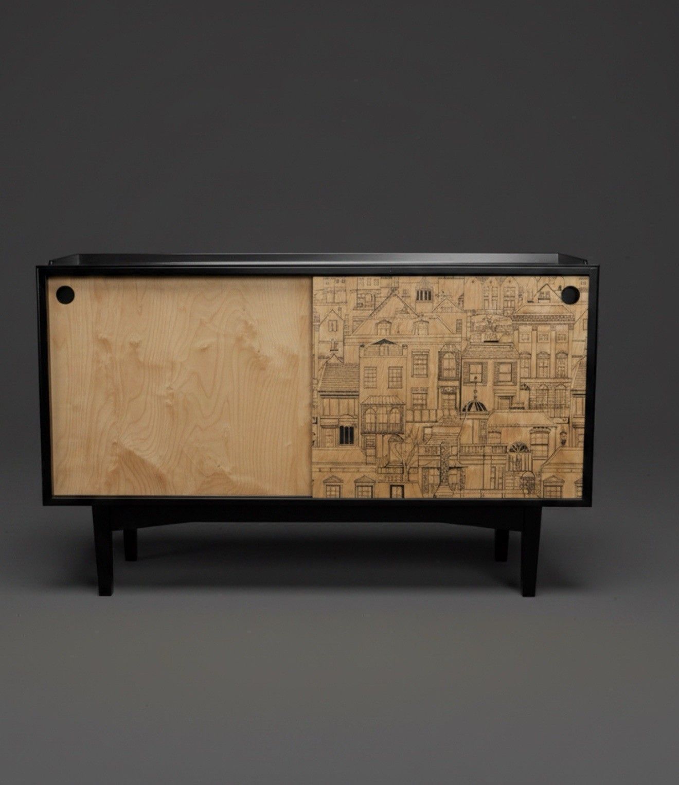 Vintage Heals Sideboard 1950s 60s Birch Plywood Sliding Doors Retro Danish Era photo furniture